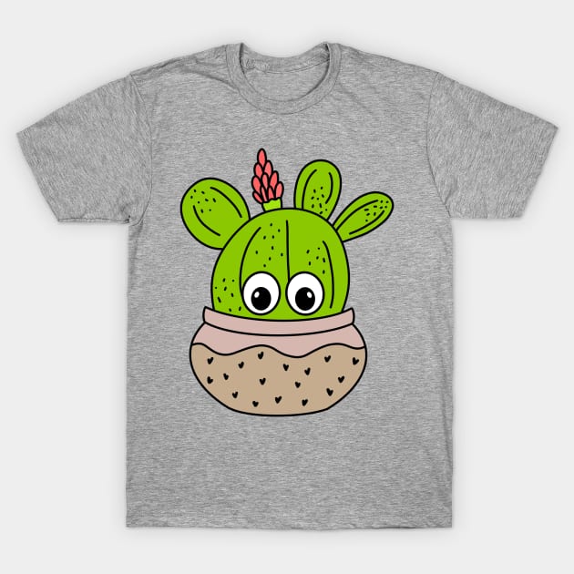 Cute Cactus Design #282: Cute Cactus With Flower In A Jar Planter T-Shirt by DreamCactus
